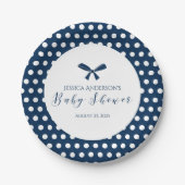 Babydusche Charming Navy Blue Polka Dot Bow Pappteller (Vorderseite)