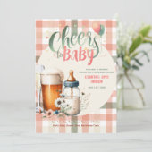 Babydusche Chef Flaschen Bier Pfirsichbeutel COED Einladung (Stehend Vorderseite)