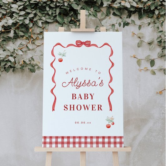 Babydusche Cherry und Red Ribbon Begrüßung Poster