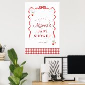 Babydusche Cherry und Red Ribbon Begrüßung Poster (Heimbüro)