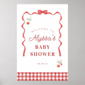 Babydusche Cherry und Red Ribbon Begrüßung Poster (Vorne)