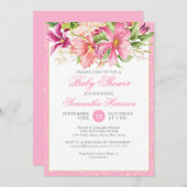 Babydusche Chic Blume Bouquet Pink Niedlich Einladung (Vorne/Hinten)