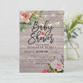 Babydusche Chic Blume Rustikale Holzsäulenleuchten Einladung (Stehend Vorderseite)