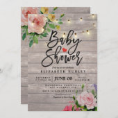 Babydusche Chic Blume Rustikale Holzsäulenleuchten Einladung (Vorne/Hinten)