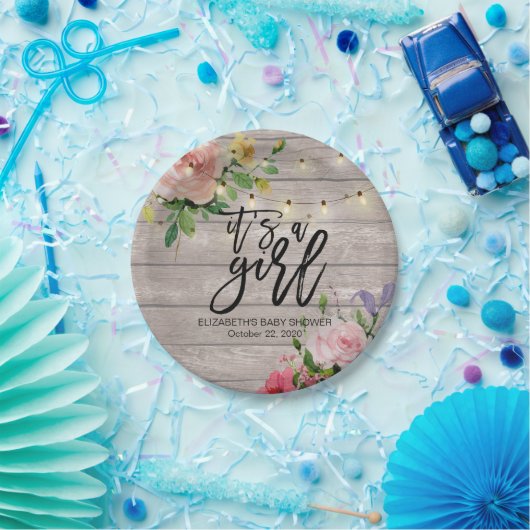 Babydusche Chic Blume Rustikale Holzsäulenleuchten Pappteller (Party)