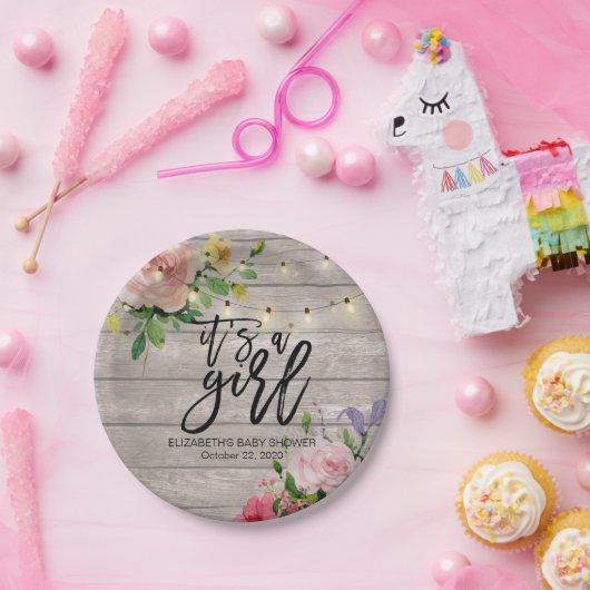 Babydusche Chic Blume Rustikale Holzsäulenleuchten Pappteller (Party)