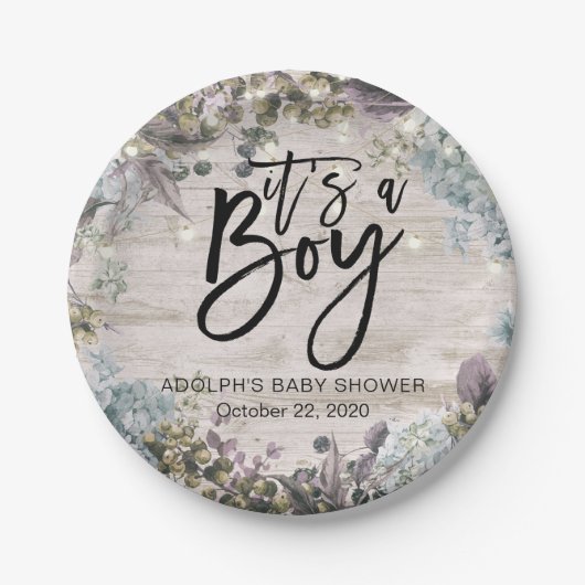 Babydusche Chic florale String Lights Rustikales H Pappteller (Vorderseite)