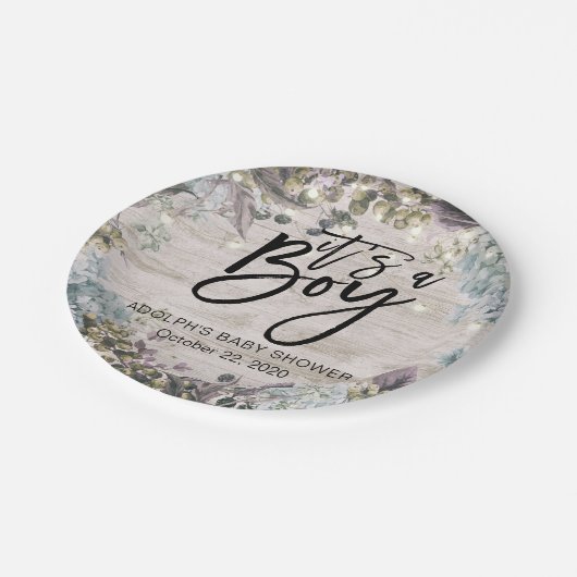 Babydusche Chic florale String Lights Rustikales H Pappteller (Schrägansicht)