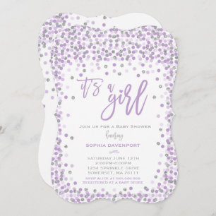 Babydusche Confetti Einladung Lavendel & Silver