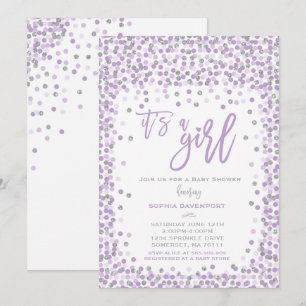 Babydusche Confetti Einladung Lavender & Silver