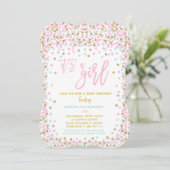 Babydusche Confetti Einladung Rosa Minze und Gold (Stehend Vorderseite)