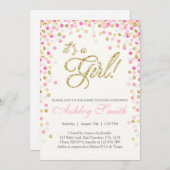 Babydusche Confetti Pink Gold Glitzer Einladung (Vorne/Hinten)