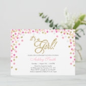 Babydusche Confetti Pink Gold Glitzer Einladung (Stehend Vorderseite)