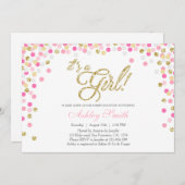 Babydusche Confetti Pink Gold Glitzer Einladung (Vorne/Hinten)