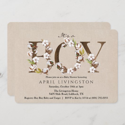 Babydusche Cotton Alphabet Einladung (Vorne/Hinten)