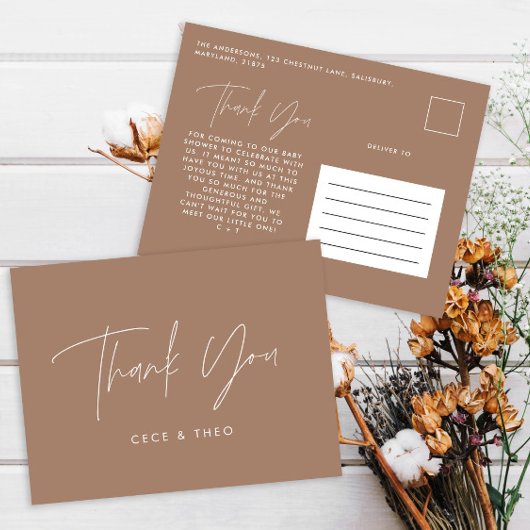 Babydusche Dank natürlich braun und modern Postkarte