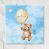 Babydusche dank niedlichem Teddybär in blauer Himm Geschenkanhänger (Vorderseite)