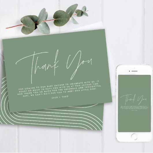 Babydusche Dank pur grün elegant modern Einladung