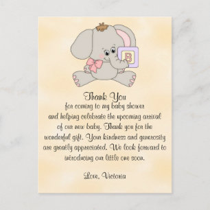 Babydusche Danke Baby Elephant Postkarte