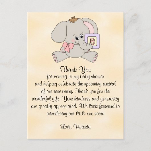 Babydusche Danke Baby Elephant Postkarte (Vorderseite)