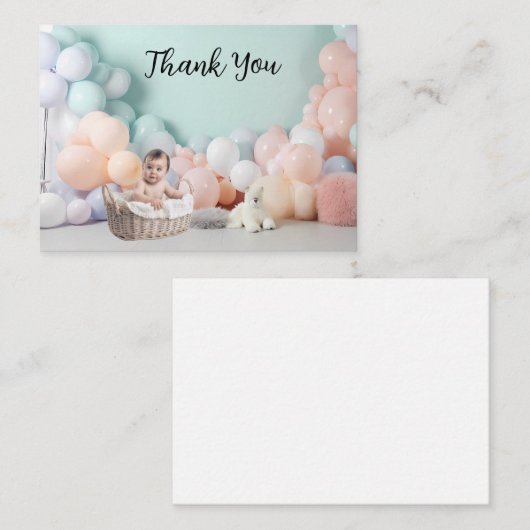 Babydusche Danke Balloon Foto Backdrop Mitteilungskarte (Vorne/Hinten)