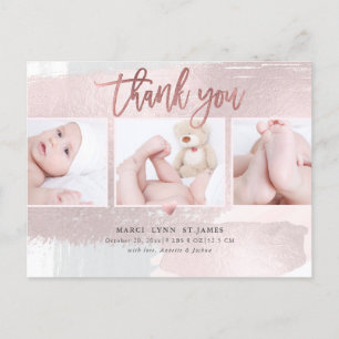 Babydusche Danke Blush Pink Brush Stroke Postkarte