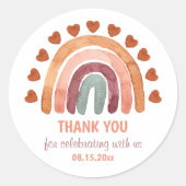 Babydusche Danke Boho Rainbow Runder Aufkleber (Vorderseite)