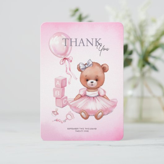 Babydusche Danke, Cards Teddybär. Dankeskarte (Stehend Vorderseite)