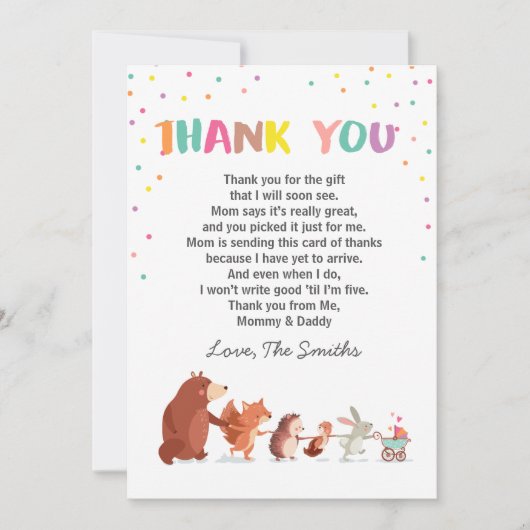 Babydusche Danke, dass ihr das Woodland-Geschlecht Dankeskarte (Vorderseite)