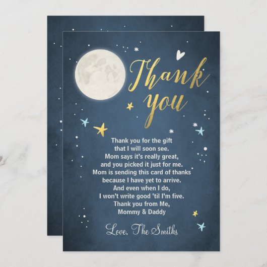 Babydusche Danke, dass ihr eine Liebe auf dem Mond Dankeskarte (Vorne/Hinten)