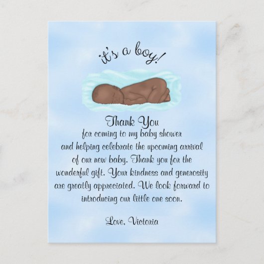 Babydusche Danke, es ist ein Junge Ethnic Postkarte (Vorderseite)