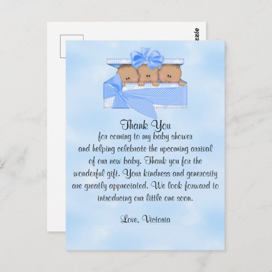 Babydusche Danke, es ist Triplets Boy Ethnic Postkarte (Vorne/Hinten)