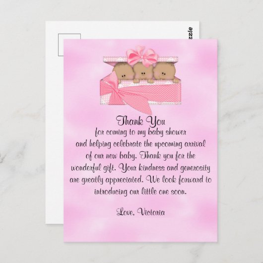 Babydusche Danke, es ist Triplets Girl Ethnic Postkarte (Vorne/Hinten)