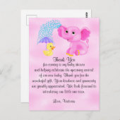 Babydusche Danke Girl Elephant Postkarte (Vorne/Hinten)
