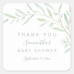 Babydusche Danke Grüne Aquarellfolie Quadratischer Aufkleber