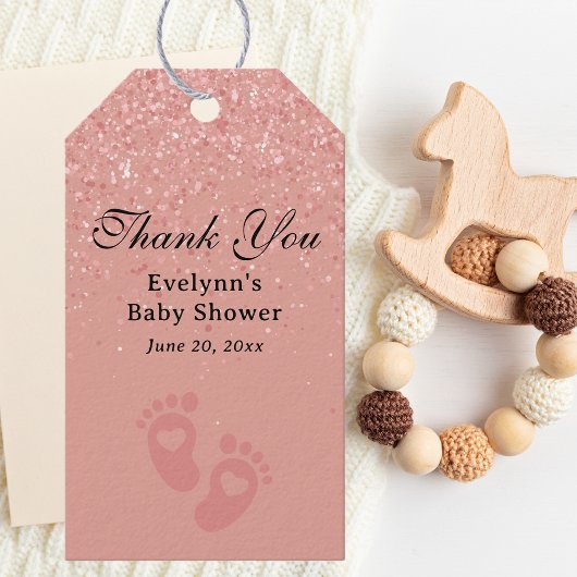 Babydusche danke Ihnen Eleganter rosa Glitzer Geschenkanhänger
