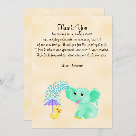 Babydusche danke Ihnen Gender Neutral Elephant Einladung (Vorne/Hinten)