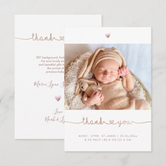 Babydusche Danke Imitate Rose Gold Liebe Script (Vorne/Hinten)