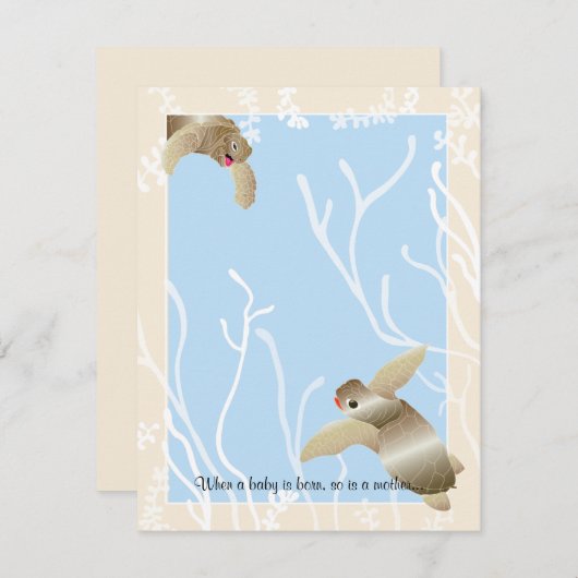 Babydusche Danke Karte, Creme/Blue Turtle (Vorne/Hinten)