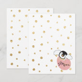Babydusche Danke-Karte, "Pinguin Pink/Gold" Dankeskarte (Vorne/Hinten)