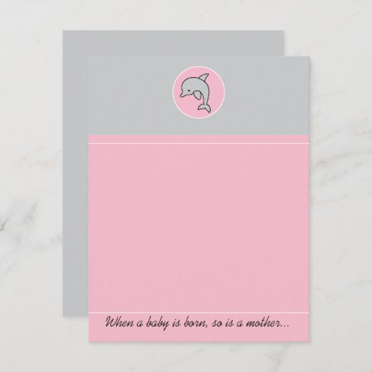 Babydusche Danke Karte, Rosa Dolphin (Vorne/Hinten)