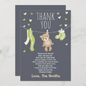 Babydusche Danke Karte Teddy Bear Lime Green (Vorne/Hinten)