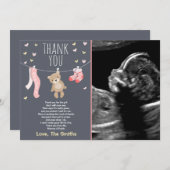 Babydusche Danke Karte Teddy Bear Pink (Vorne/Hinten)