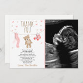 Babydusche Danke Karte Teddy Bear Pink (Vorne/Hinten)