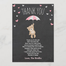 Babydusche Danke Karte Teddy Bear Pink Cub