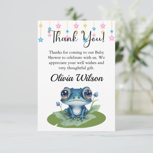 Babydusche Danke Karten, Frog Theme Cards (Stehend Vorderseite)
