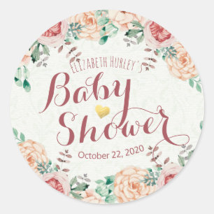 Babydusche Danke Light Pink Watercolor Floral Runder Aufkleber