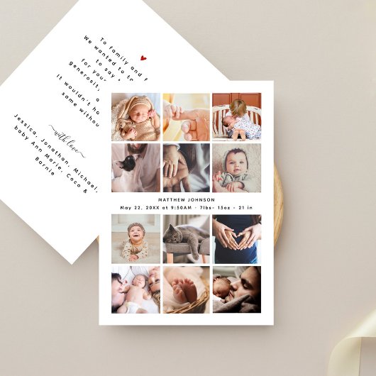 Babydusche Danke Minimalistisch 12 FotoCollage Ankündigung