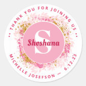 Babydusche Danke Monogram Watercolor Glitzer Runder Aufkleber (Vorderseite)