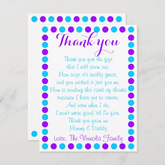 Babydusche danken Ihnen, vom Baby zu kardieren Dankeskarte (Vorne/Hinten)